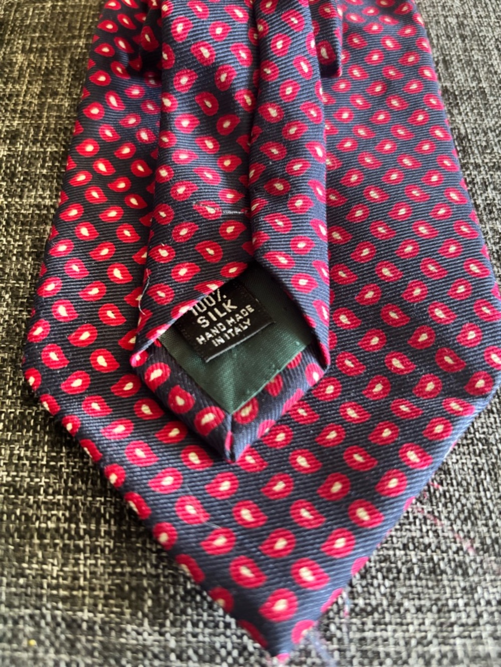 Navy and Red Silk Men’s Tie - Handmade